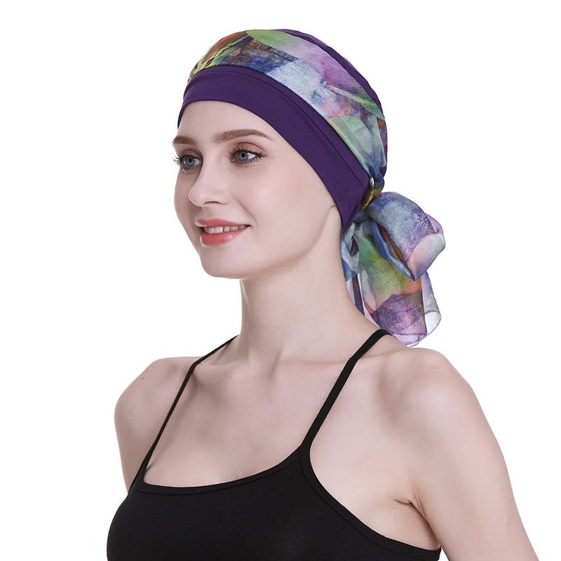 FocusCare Sleep Caps for Chemo Women Alopecia Hair Loss Hats Scalp Bonnets Cancer Headwear Purple - Image 3